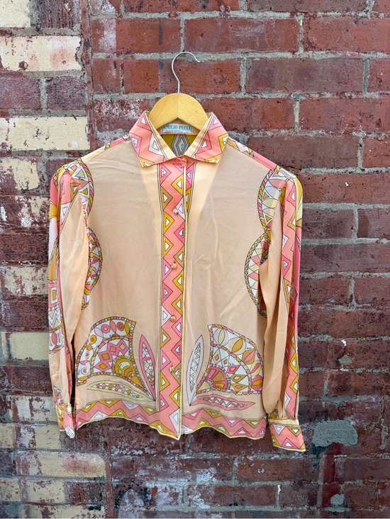 Emilio Pucci Other - Emilio Pucci Peach, Pink & Yellow Geometric Silk Shirt